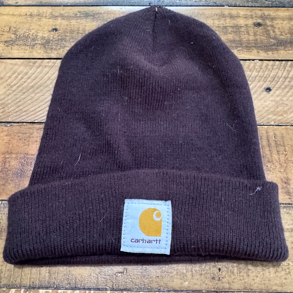Carhartt Beanie Hat Mens OSFA Dark Brown Solid Cuffed Knit Made in‎ USA 100111